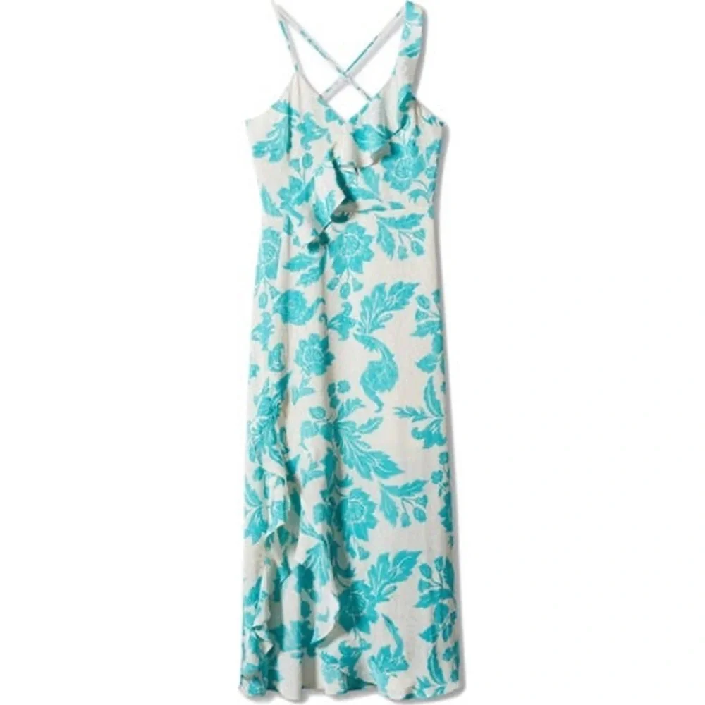 Mango Turquoise and White Print Ruffle Jacky Dress‎ Size 6 - Picture 5 of 5